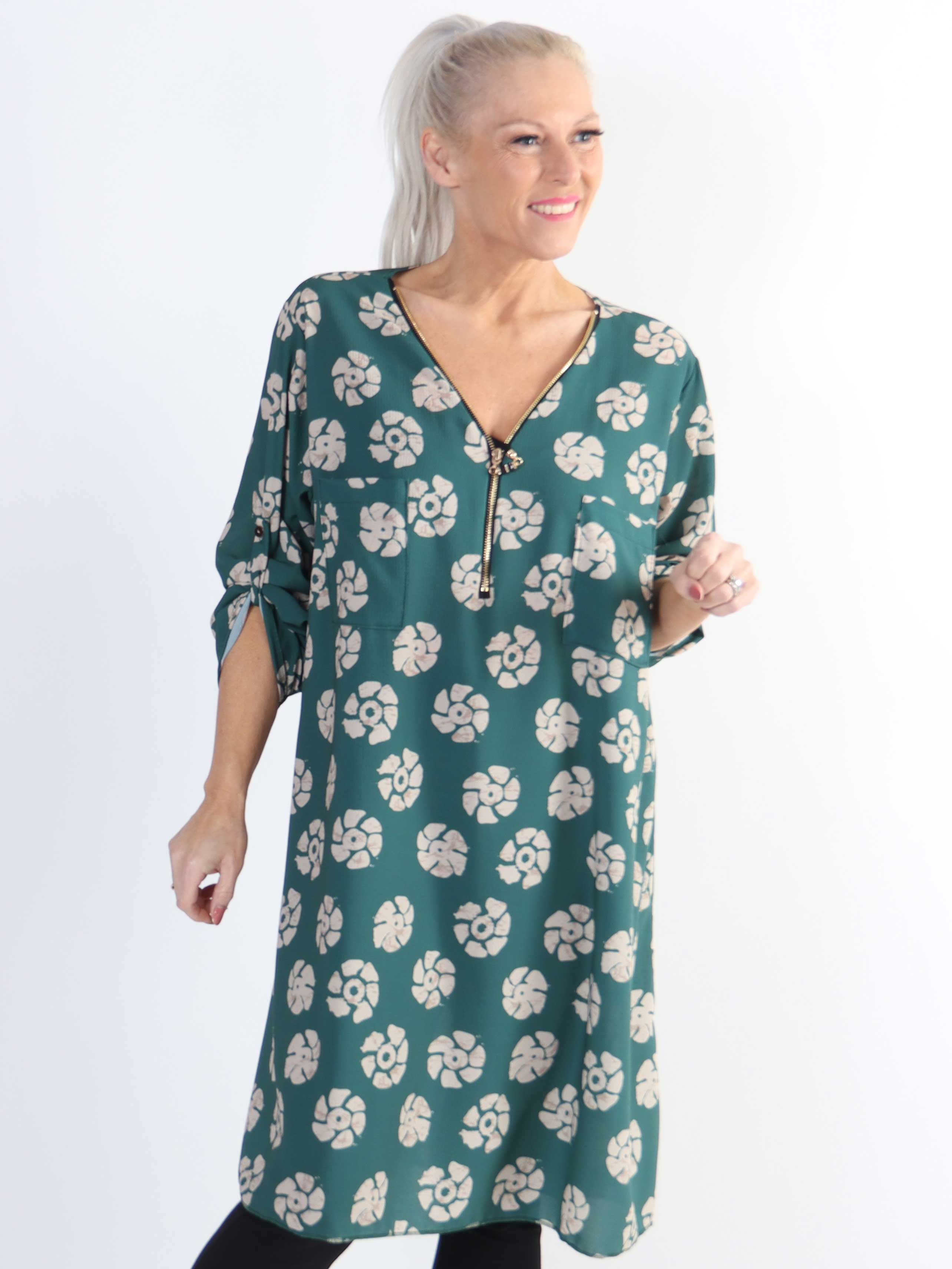 Claudia Print Dress - Plus size tunikakjole med print og lynlås